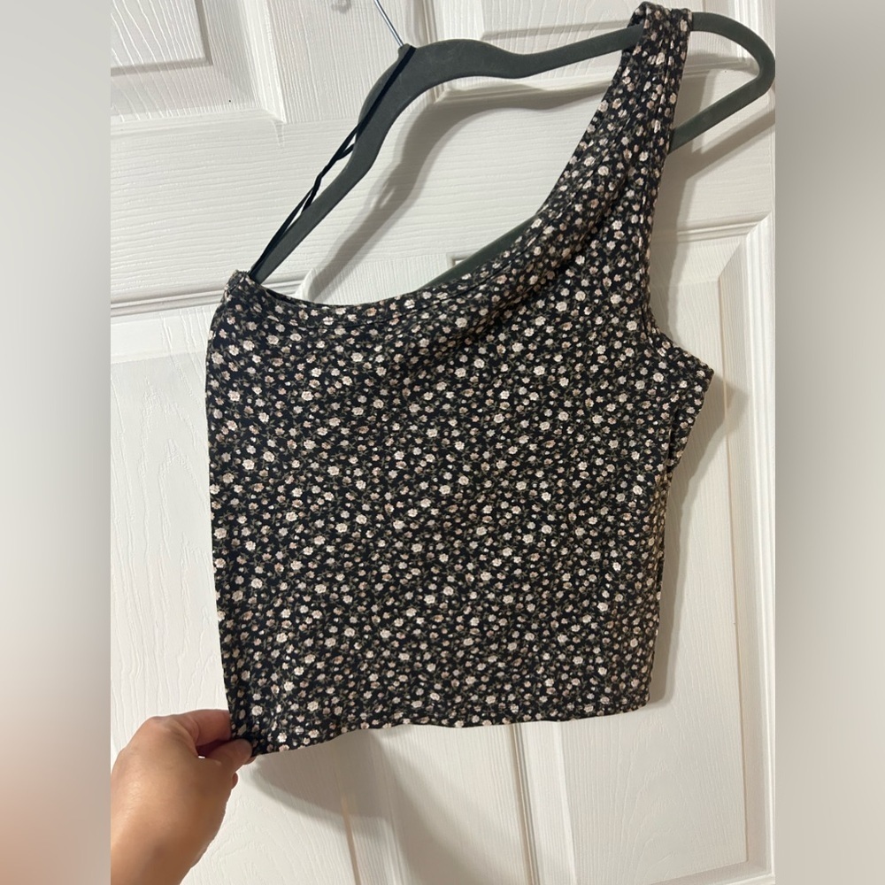 American Eagle Top Womens Medium One Shoulder Crop Tank Floral Sleeveless Knit